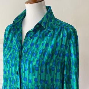 Vintage Dress 10 USA 80s 90s Abstract Shirtdress Classic Retro Polka Long Sleeve